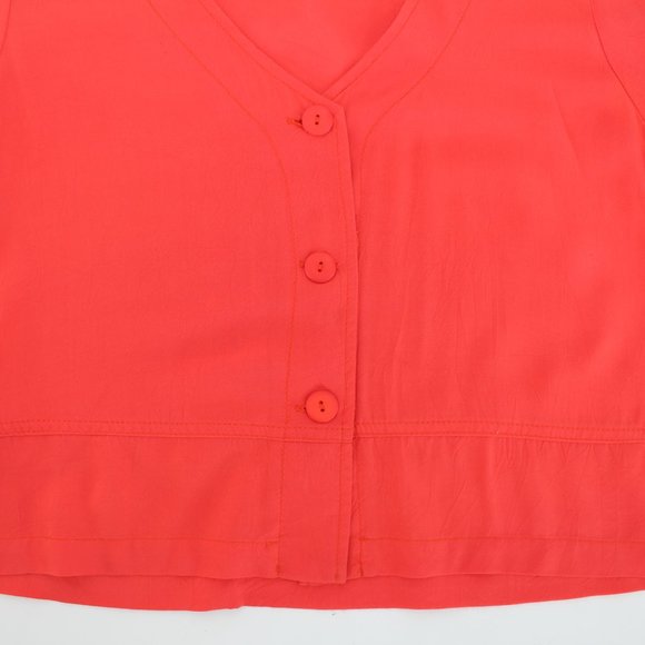 Jam's World Blush Crop Top Button Front Short Sleeve V-neck Rayon Made in USA S - Picture 6 of 11